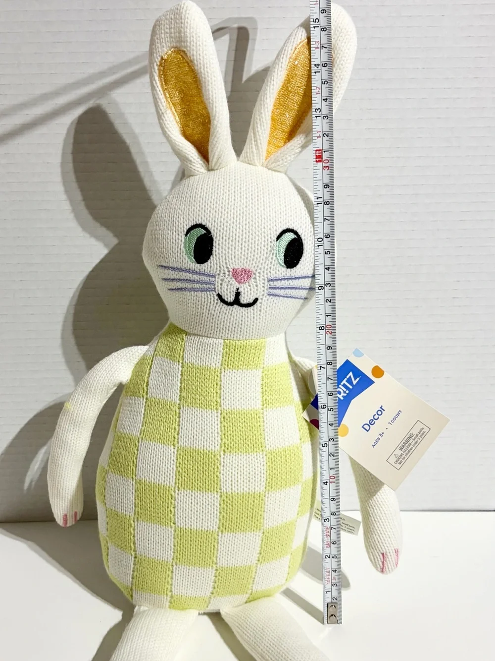 Set 2 Easter Bunny Rabbit Shelf Sitter Knit White Green Tan Spritz Target NEW